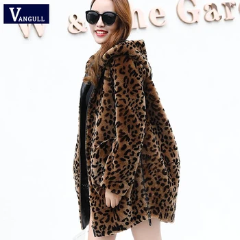 

Vangull Women Leopard Faux Fur Coats Winter Warm Thick Hooded Jacket 2019 New Fashion Long Sleeve Zipper Loose Plus Size Jacket