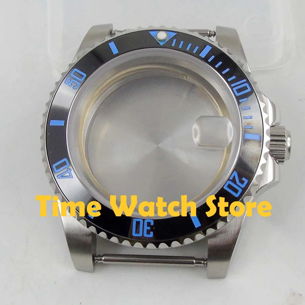 Relógio de Vidro 40mm à Prova Dwaterproof Água Case Safira Preto Azul Cerâmica Moldura 316l Aço Inoxidável Ajuste Miyota 8215 Eta 2836 Movimento C97
