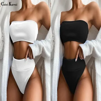 

Catei Karrui 2020 new women's swimsuit solid color split body swimsuit sexy bikini essential for seaside play