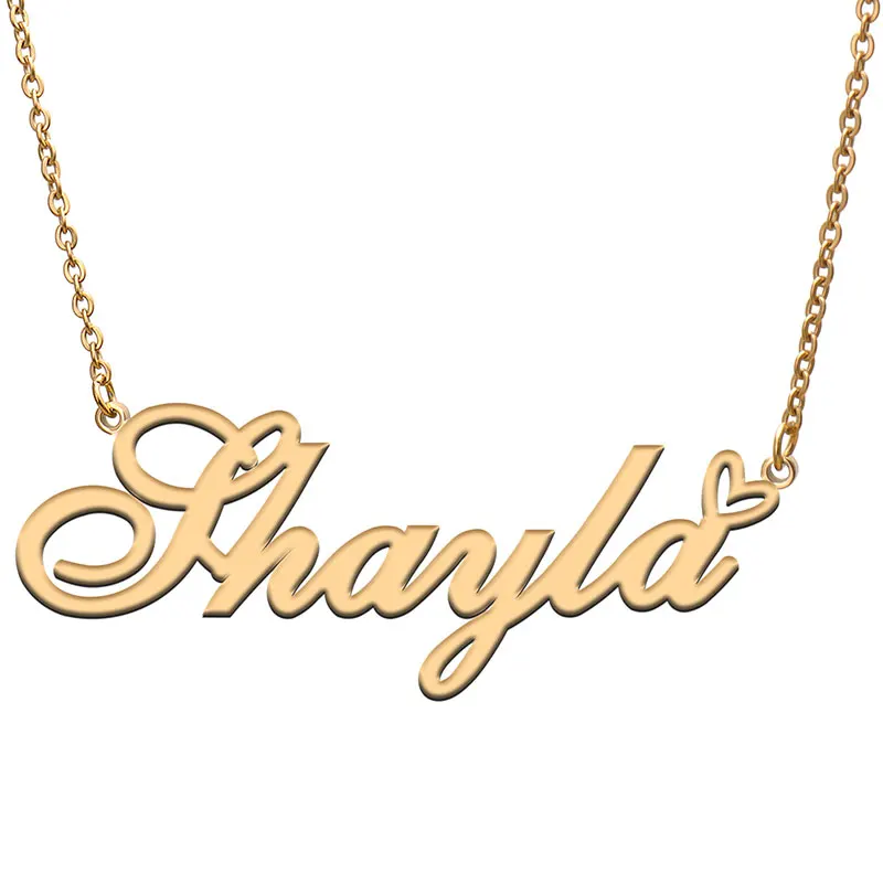 

Shayla Love Heart Name Necklace Personalized Gold Plated Stainless Steel Collar for Women Girls Friends Birthday Wedding Gift