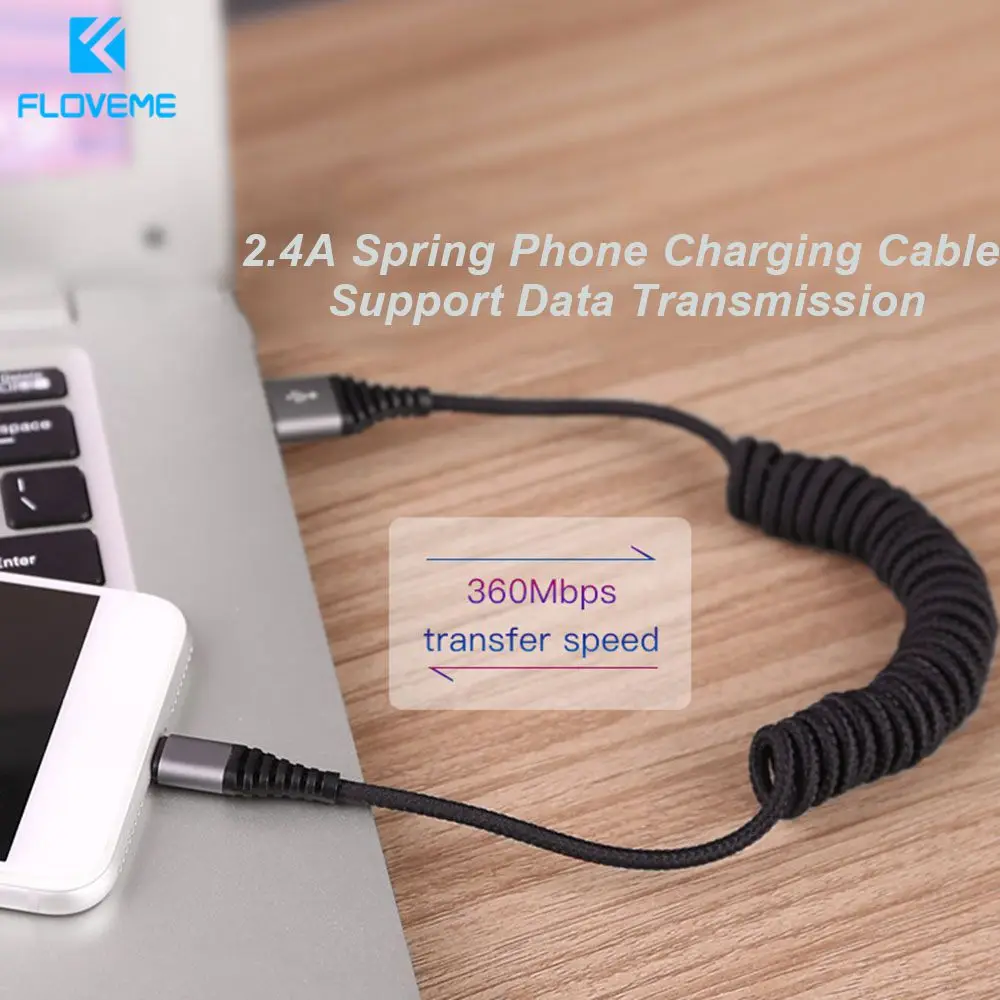 

KISSCASE Spring USB Cable For iPhone XS XR USB Type C Micro USB Cable For Samsung Xiaomi Wire For Charging Lighting to USB Cable