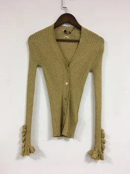 

Women Sweater Metallic Rib Sleeve Slim-Fit Sweater