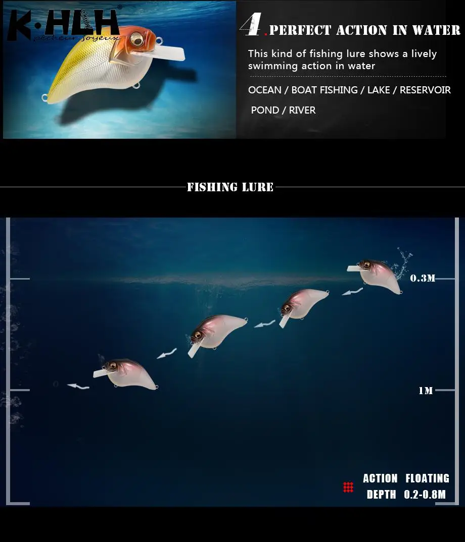 HLH мелкая квадратная кренкбейт 1-1,5 м 16 г 65 мм рыболовная приманка окунь Щука зульщик форель море глубокий Средний Shad жесткая приманка, гольян