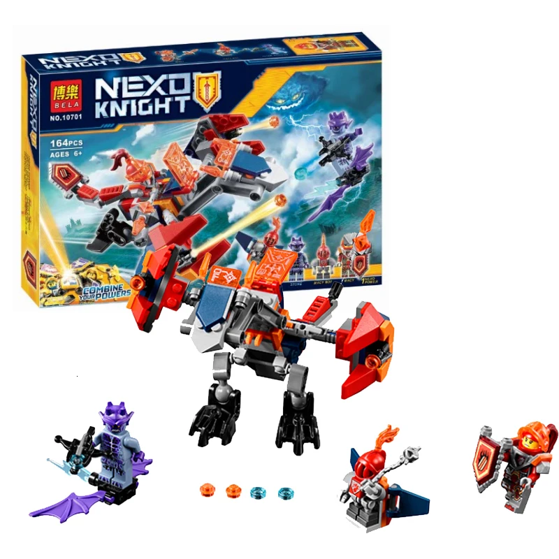 

New 164pcs Nexoes Knight Macy's Bot Drop Dragone Model Building Blocks Compatible legoingly 70361 Nexus Toy For Children Gift