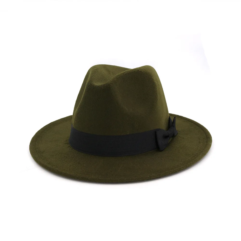 army green HanXi фетровая шляпа Женская однотонная Имитация шерсти фетровая шляпа с бантом туристическая Кепка уличная джазовая Кепка s Gorras для девушек - Цвет: army green