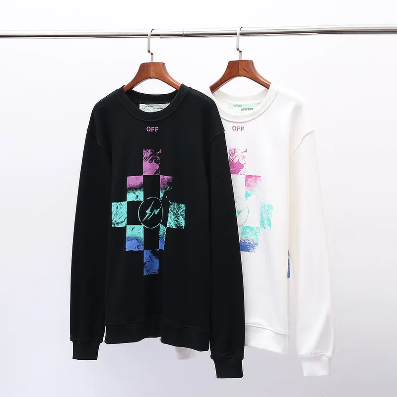 Off-white Street gradient rainbow lightning граффити стрелка круглый вырез тонкая секция спортивная женская мужская Толстовка