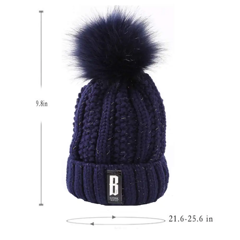 2Piece set Beanie Hat Womens Winter Thick Beanie Scarf Set Girls Cute Pom Warm Knit Ski Hat with Fleece Lined