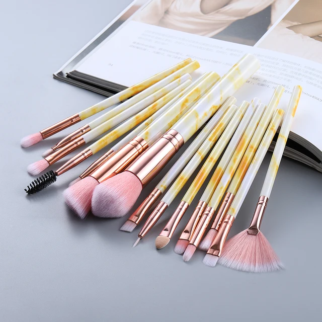 FLD 5/15Pcs Makeup Brushes Tool Set Cosmetic Powder Eye Shadow Foundation Blush Blending Beauty Make Up Brush Maquiagem 15psc yellow