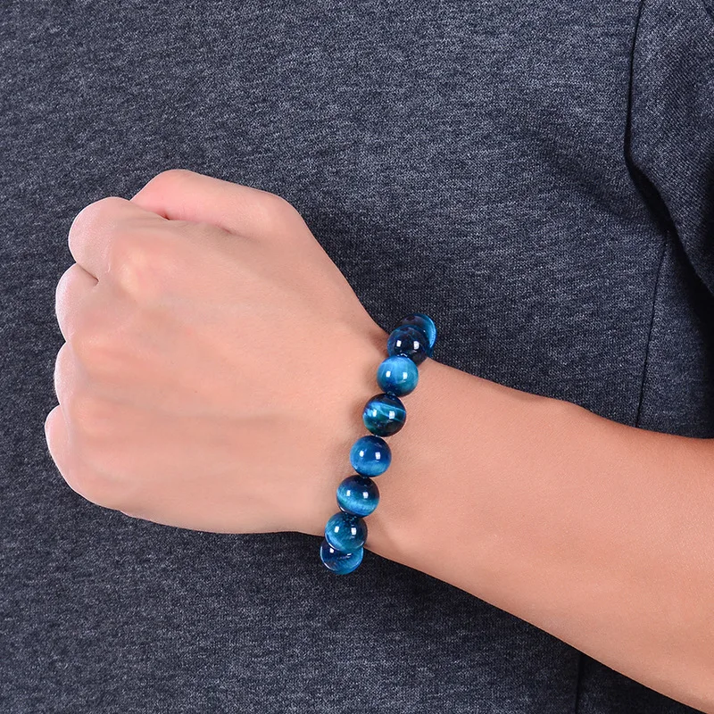Minimalist 6mm 8mm 10mm Lake Blue Tiger eyes Beads Bracelet Men Natural Stone Braslet For Man Handmade Casual Jewelry Pulseras