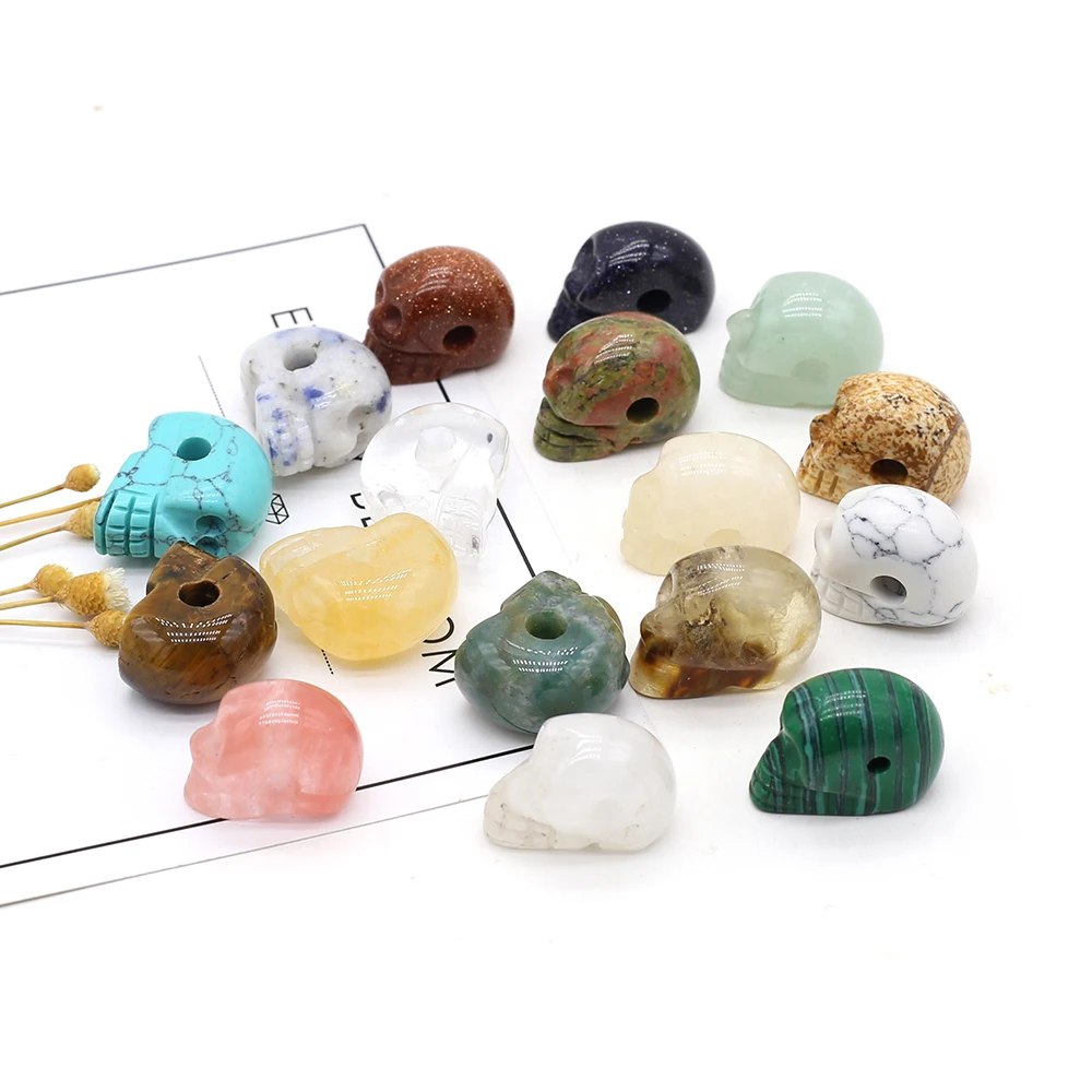 

3Pcs Natural Stone Pendant Skull Shape Big Hole Beads Charms For Jewelry DIY Necklace Bracelet Accessories Making Random 15x20mm