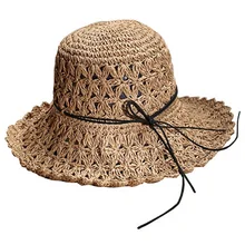 Абсолютно новая женская вязаная крючком полый купол летние шапки для женщин сетка соломенная складная шляпа от солнца модная пляжная шляпа сомбреро хаки