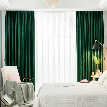 

Nordic Style Curtains for Living dining Room Bedroom Soft Design Dark Green Gloss Italian Flannel Stage Curtains Customization
