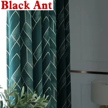

American Retro Green Stripe Blackout Curtains Nordic Luxury Bedroom French Window Drapes Living room Home Decor Cortinas X744#4