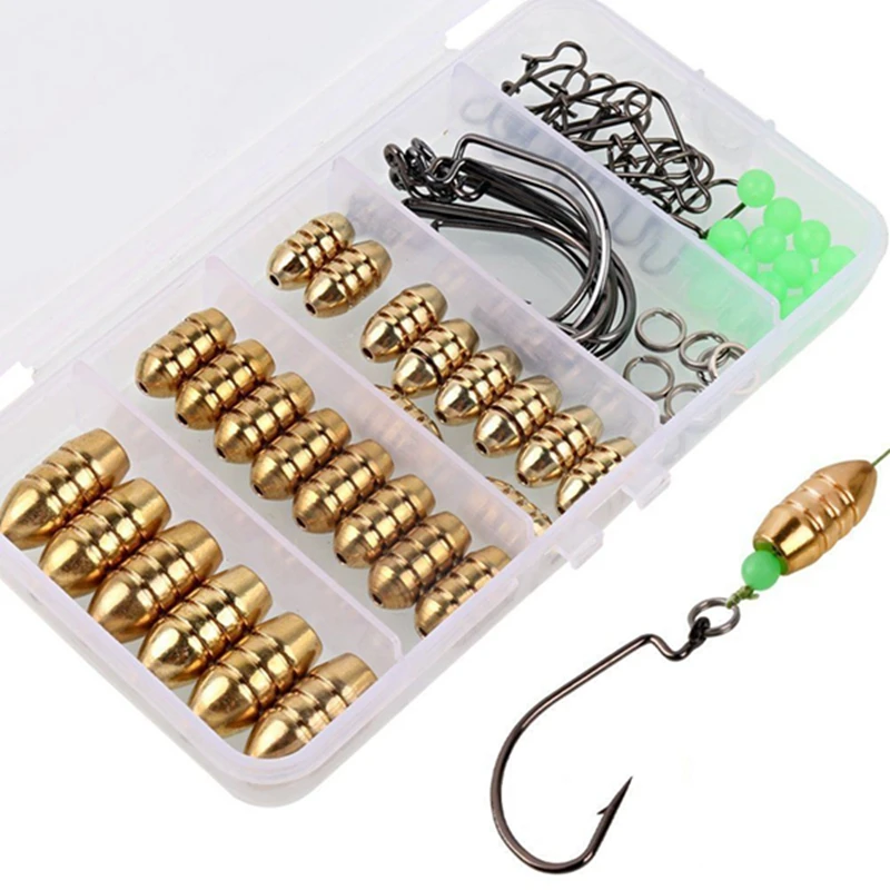 

Fishing Sinkers Set Bras Sinker Weights Jig Hook Swivel Ring Connector with Box