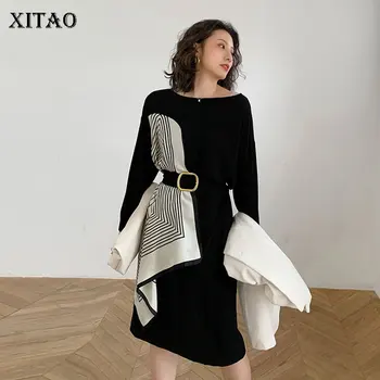 

XITAO Striped Patchwork Dress Vintage Fashion Pullover Full Sleeve 2020 Spring Summer Pocket Minority Casual Dress DMY3761