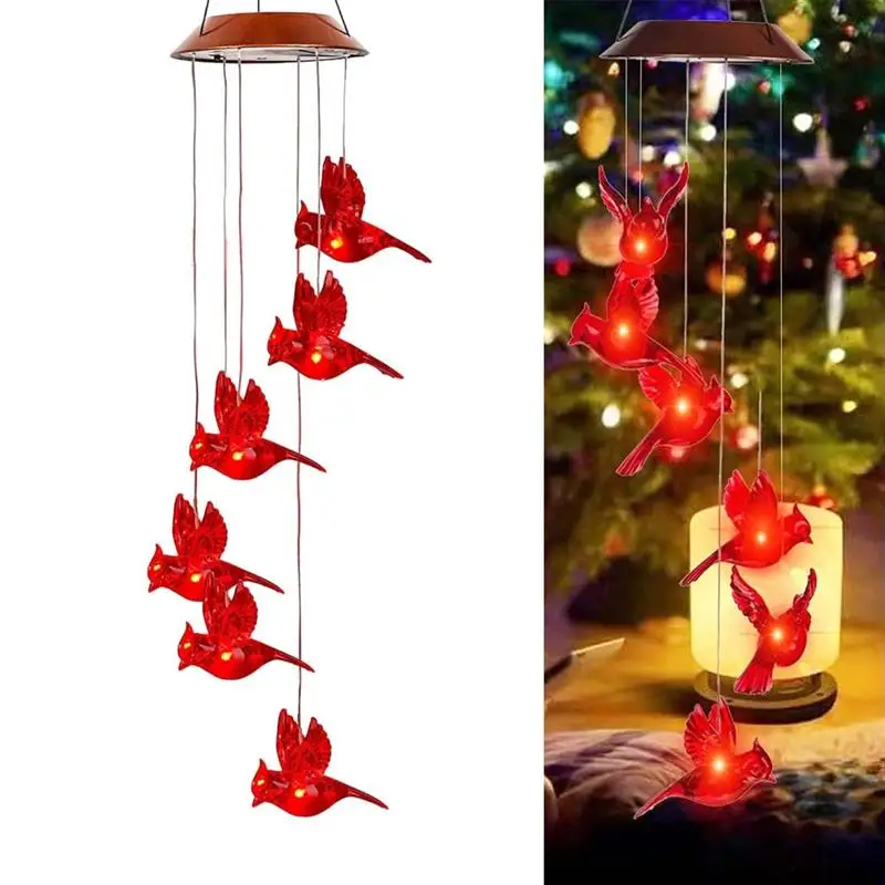 Solar Cardinal Red Bird Wind Chimes Cardinal Bird Wind Chime LED Light