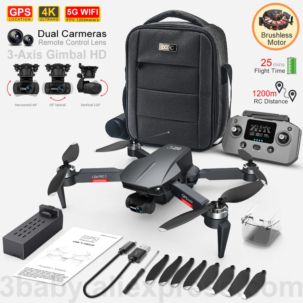 L106 3-Axis Gimbal Brushless Motor Professional Drone Aerial Photography GPS Quadcopter With Camera HD 4k Follow Me RC Helicopte