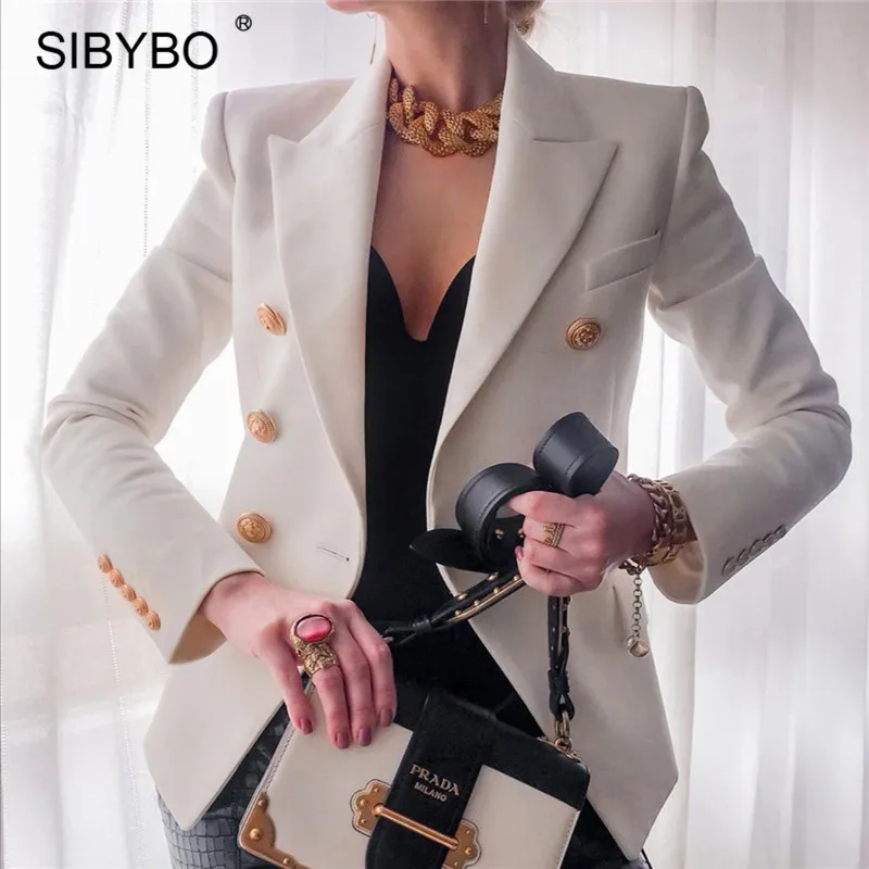 Женский двубортный Блейзер Sibybo Белый пиджак с длинным рукавом на пуговицах для зимы|Пиджаки| |