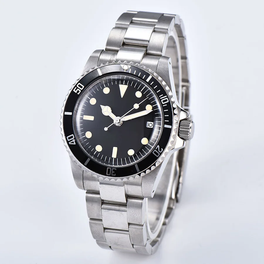 

40mm watch automatic steel shell movement mechanical watch luminous hand aluminum bezel brushed bracelet 1ab