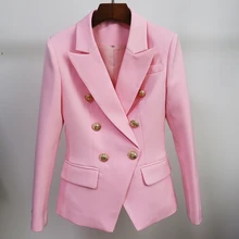 Chaqueta de diseño clásico para mujer, Blazer ajustado con botones de León de Metal, doble botonadura, nueva