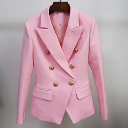 Novo clássico designer blazer jaqueta feminina fino encaixe de metal leão botões duplo breasted blazer mulher jaqueta