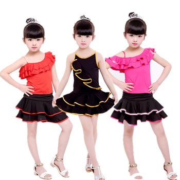 

Children's Day Latin Dance Shoulder Off Sling Dress Tutu Stiching Ballroom Baby Girl Modern Tango Salsa Stage Dancing Costume
