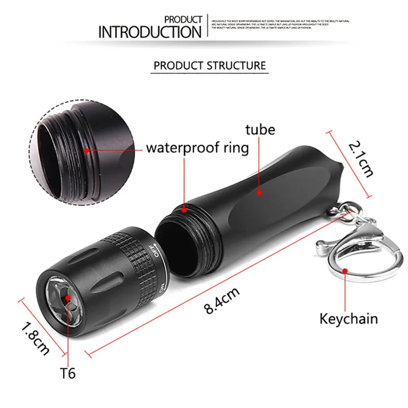 T6 LED Torch Flashlight Handheld Mini Portable Flashlight Hang Buckle Light Flashlight Aluminum Alloy Lanterna 40AUG717