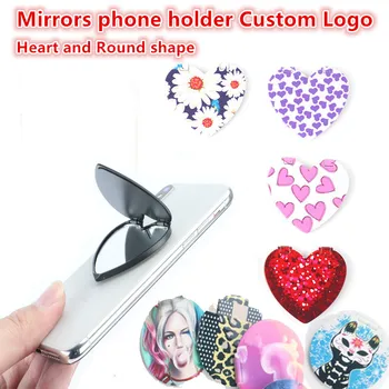 

50-100pcs Custom Product Printing Mirrors Heart mobile phone folding stretch bracket Phone Holder