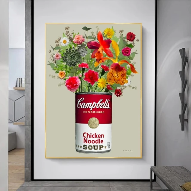 Soup Can with Flowers Notion from Andy Warhol Printed on Canvas 4