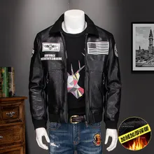 Высокое качество осень зима мужская кожаная куртка мех флис Флаг США ВВС Пилот Искусственная верхняя одежда кожаные пальто замша P9009