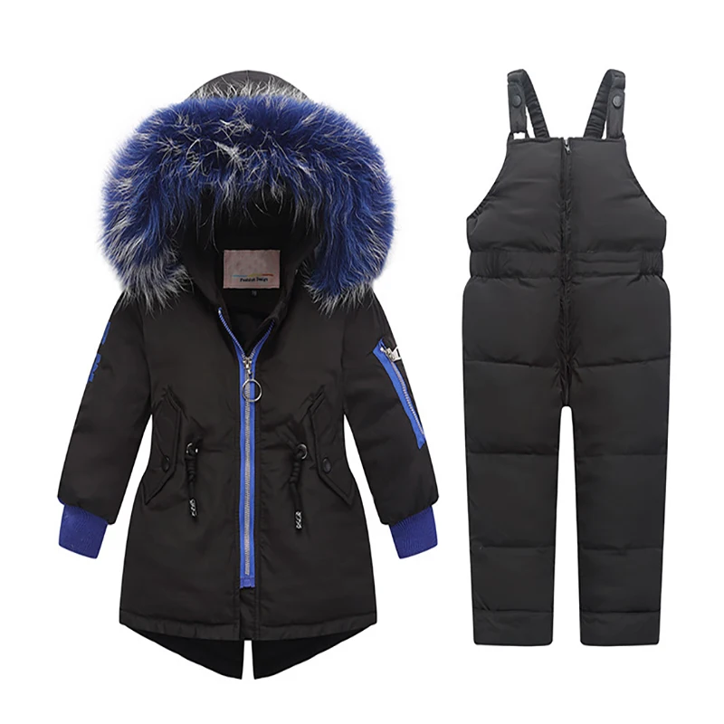 Cena Dla dzieci zimowe ciepłe parka puchowa zestaw futro z kapturem dla niemowląt dziewczyna kurtka z puchu kaczego dzieci płaszcz Snowsuit zima ubrania chłopca dłuższa odzież wierzchnia