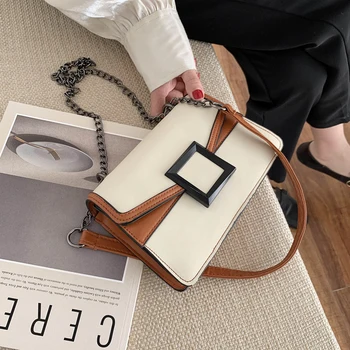 

Contrast Color Small Bag Women's 2020 Fashionable Simple Versatile Small Square Bag Shoulder Slanting Soft Leather Women's Bag