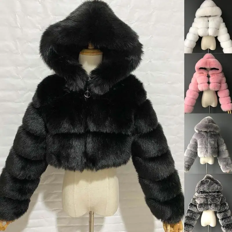 Moda com Capuz Cabolsa de Pele do Falso Inverno Quente Feminino Plush Cor Colheita Peludo Diário Cabolsa Casual Femme Elegante G1i6 S-3xl 10 High Quality Moda Feminina