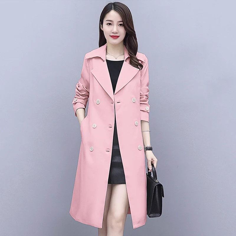 

2023 Autumn Womens Fashion Loose England Style Double Breasted Belted Casual Coats Female Trendy Candy Color Long Design Trench