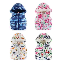 Жилет с рисунками животных и цветов Детская верхняя одежда хлопковое пальто без рукавов теплый жилет с капюшоном