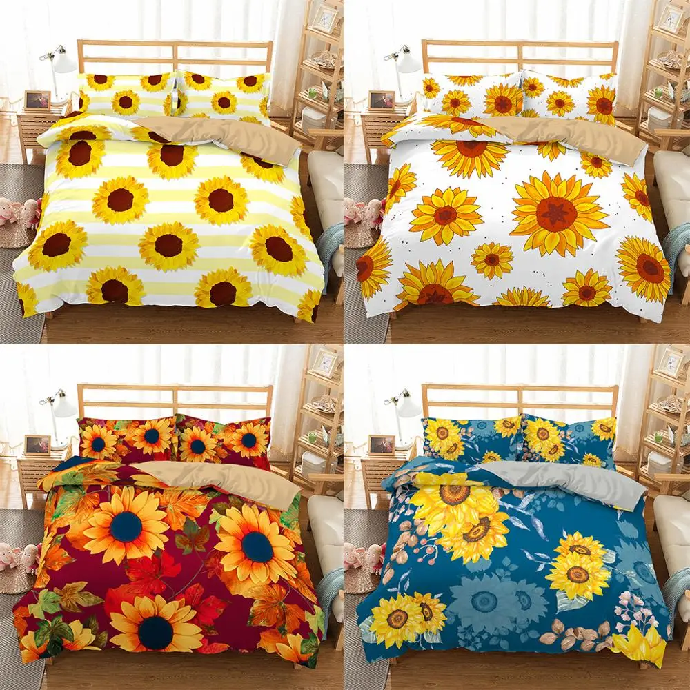 

Boniu Luxury Bedding Set 3d Printing Sunflower Duvet Cover Pillow Case Queen Bedding Set Home Textiles 2/3pcs