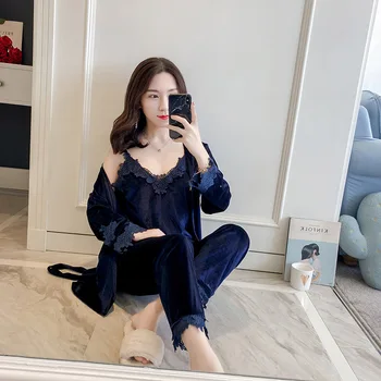 

Pajamas Suit Autumn Casual 3PCS Sleepwear Women Long Sleeve Home Clothing Winter New Nightwear Pijamas Lounge Softy Sleep Set