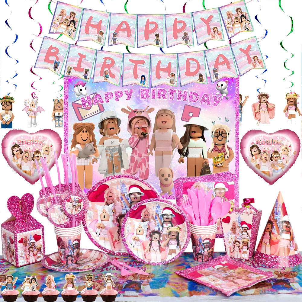 Robot Game Robloxs Happy Birthday Decoration Tableware Set Paper Plate Cup Straw Party Supplies Latex Balloon Baby Shower Decor | Дом и сад
