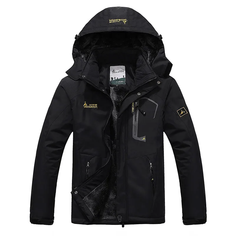 Черный Брендовая Зимняя парка мужские толстые теплые водо-и ветронепроницаемые куртки плюс бархатные пальто Военная Мужская куртка с капюшоном пальто 5XL 6XL - Цвет: Черный