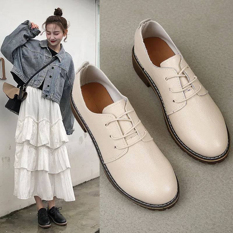 

Elevator Black And White with Pattern Small Leather Shoes 2019 Spring New Style Versatile England College Style Harajuku Soft Gi