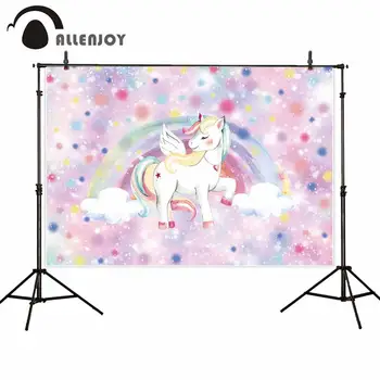 

Allenjoy Unicorn Photobooth Watercolor Rainbow Bokech Dot Cartoon Animals Baby Shower Backdrop Child Birthday Party Banner Decor