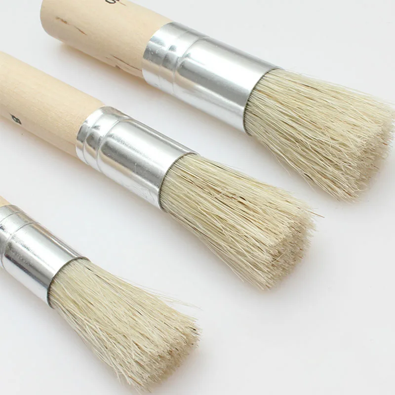 3pcs/6pcs/Set New Wooden Stencil Brush Chalk Paint Natural Pure Hog Bristle brush Round Acrylic Oil Painting Detail Brushes