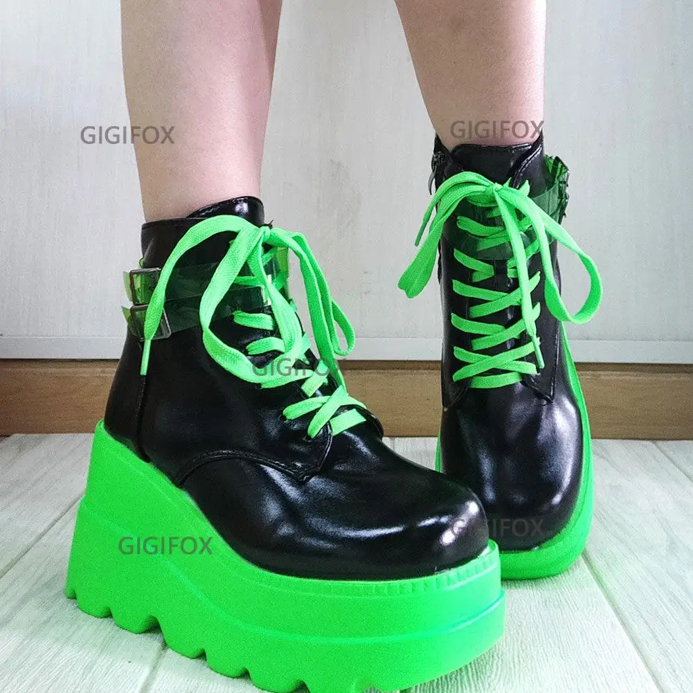 GIGIFOX Brand Fashion Gothic Big Size 43 High Heels Black Back Zipper Ankle Platform Boots Street Cool Woman Wedges Shoes 