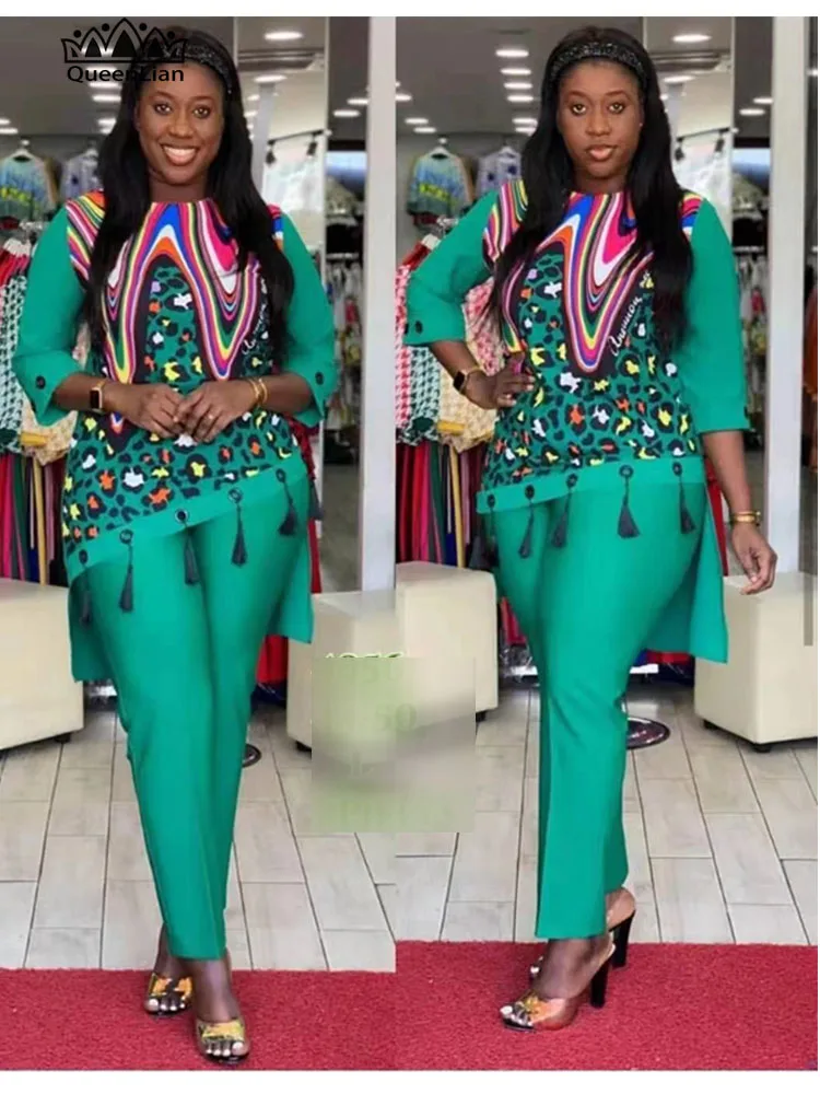 2021 Dashiki African 2 Colors New Fashion Suit (Dress and Trousers)  Suit African For Lady(LSTZ#) african fashion designers