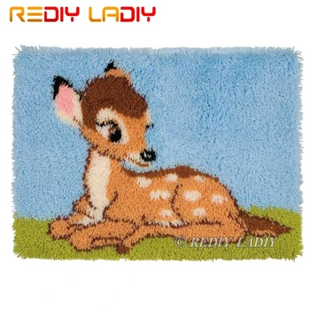 

Latch Hook Kits Make Your Own Rug Happy Deer Tapestry Crocheted Cushion Mat DIY Carpet Rug Set Pre-Printed Canvas Hobby & Crafts