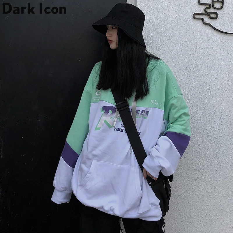 Patchwork Casual Women’s Hoodies Autumn Hip Hop Swetashirt Streetwear Clothing 2Colors Cotton Hoody