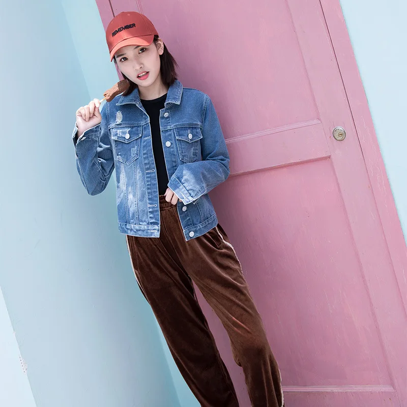 

2019 Summer New Style Women's Fashion Jeans Coat Women's Korean-style Slim Fit Versatile Long Sleeve Denim Jacket Women's