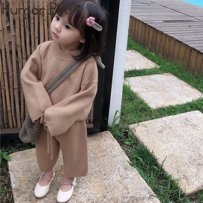 

Humor Bear Autumn Korean Version Girls Leisure Loose Core-Spun Yarn Sweater Suit Wide Legging Baby Girls Toddler Knited 2PCS