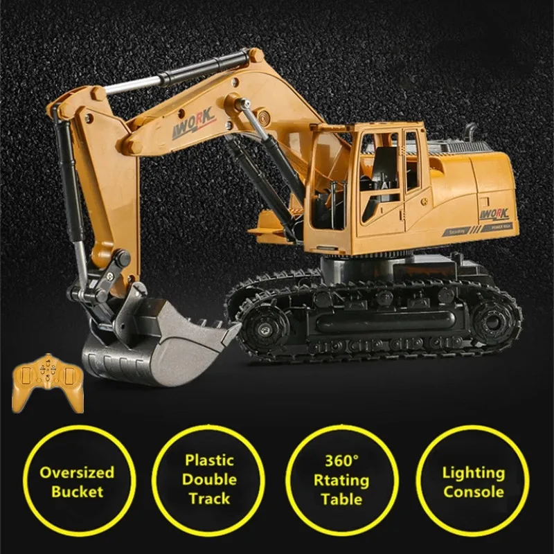 Simulation Hydraulic Remote Control Excavator 25Mins 8CH 360 Degree Rotation Double Rubber Track RC Truck Toy With Music Light 2