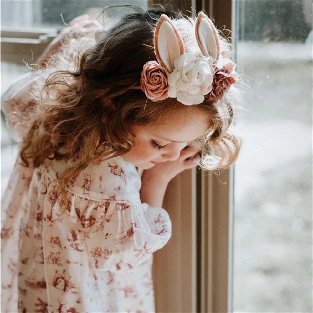 Headband Hair-Accessories Flower Crown Rabbit-Ear Elastic Newborn Baby-Girls Party Cute